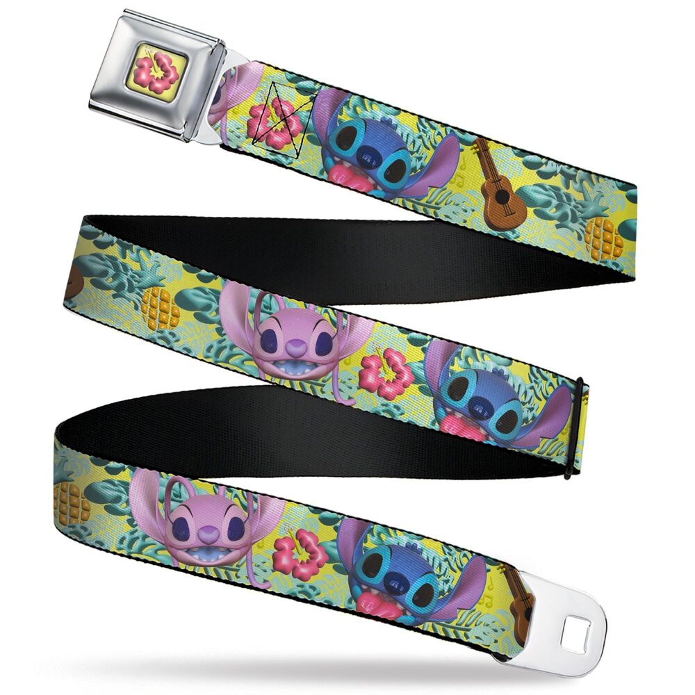 1504 Disney Belt, Seatbelt Buckle Belt, Angel and Stitch Face Tropical